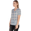 Azulejo style blue tiles Women s V-Neck Scrub Top View2