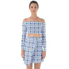 Azulejo Style Blue Tiles Off Shoulder Top With Skirt Set by MintanArt