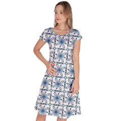 Azulejo Style Blue Tiles Classic Short Sleeve Dress by MintanArt