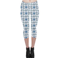 Azulejo Style Blue Tiles Capri Leggings  by MintanArt