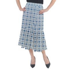 Azulejo Style Blue Tiles Midi Mermaid Skirt by MintanArt