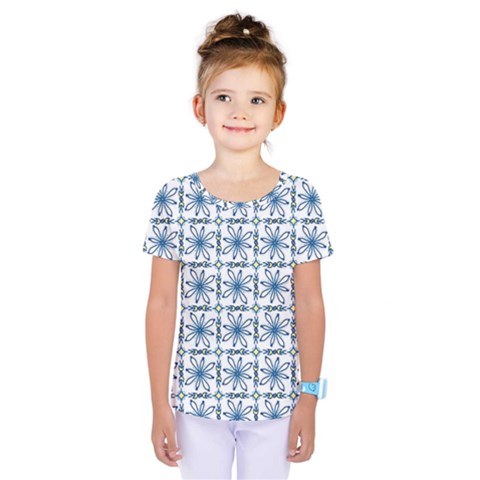 Azulejo Style Blue Tiles Kids  One Piece Tee by MintanArt