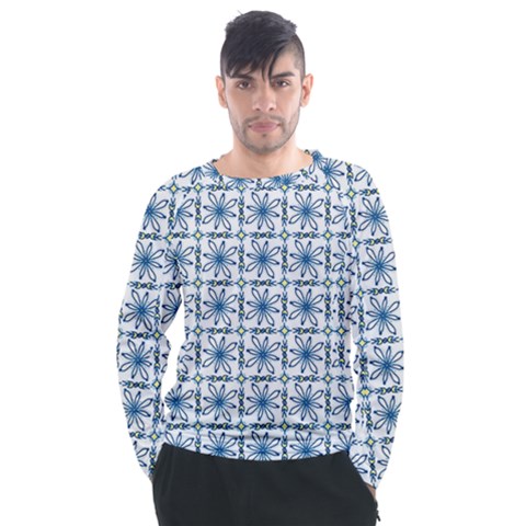 Azulejo Style Blue Tiles Men s Long Sleeve Raglan Tee by MintanArt