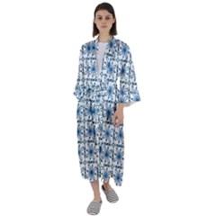 Azulejo Style Blue Tiles Maxi Satin Kimono by MintanArt