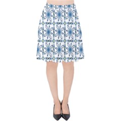 Azulejo Style Blue Tiles Velvet High Waist Skirt by MintanArt