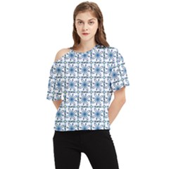 Azulejo Style Blue Tiles One Shoulder Cut Out Tee by MintanArt