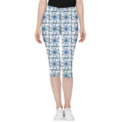 Azulejo Style Blue Tiles Inside Out Lightweight Velour Capri Leggings  by MintanArt