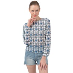 Azulejo Style Blue Tiles Banded Bottom Chiffon Top by MintanArt