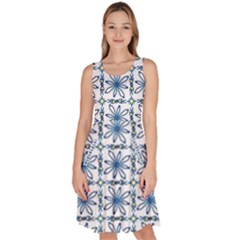 Azulejo Style Blue Tiles Knee Length Skater Dress With Pockets by MintanArt