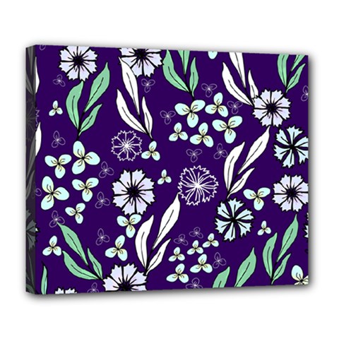 Floral Blue Pattern Deluxe Canvas 24  X 20  (stretched) by MintanArt