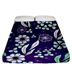 Floral Blue Pattern Fitted Sheet (queen Size) by MintanArt