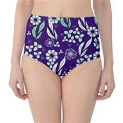 Floral Blue Pattern Classic High-waist Bikini Bottoms by MintanArt