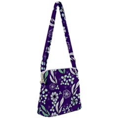 Floral Blue Pattern Zipper Messenger Bag by MintanArt