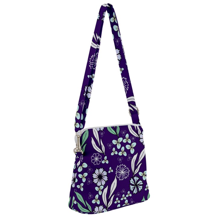 Floral blue pattern Zipper Messenger Bag