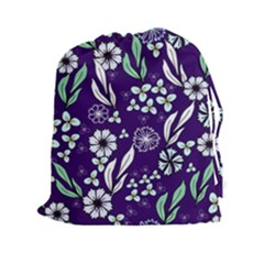 Floral Blue Pattern Drawstring Pouch (2xl) by MintanArt