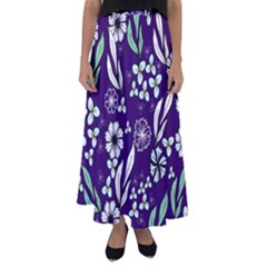 Floral Blue Pattern Flared Maxi Skirt by MintanArt