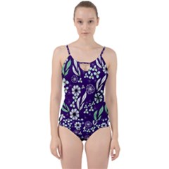 Floral Blue Pattern Cut Out Top Tankini Set by MintanArt