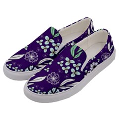 Floral Blue Pattern Men s Canvas Slip Ons by MintanArt