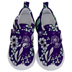 Floral Blue Pattern Kids  Velcro No Lace Shoes by MintanArt