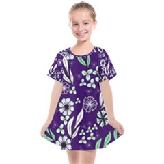 Floral Blue Pattern Kids  Smock Dress by MintanArt