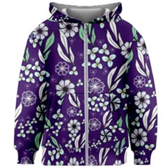 Floral Blue Pattern Kids  Zipper Hoodie Without Drawstring by MintanArt