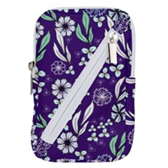 Floral Blue Pattern Belt Pouch Bag (large) by MintanArt