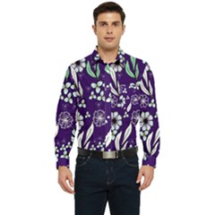 Floral Blue Pattern Men s Long Sleeve Pocket Shirt  by MintanArt