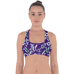 Floral Blue Pattern Cross Back Hipster Bikini Top  by MintanArt