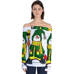 Christmas Snowman  Off Shoulder Long Sleeve Top by IIPhotographyAndDesigns