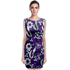 Floral Blue Pattern  Classic Sleeveless Midi Dress by MintanArt