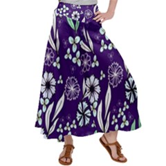 Floral Blue Pattern  Satin Palazzo Pants by MintanArt