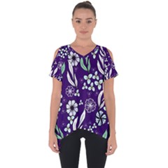 Floral Blue Pattern  Cut Out Side Drop Tee by MintanArt