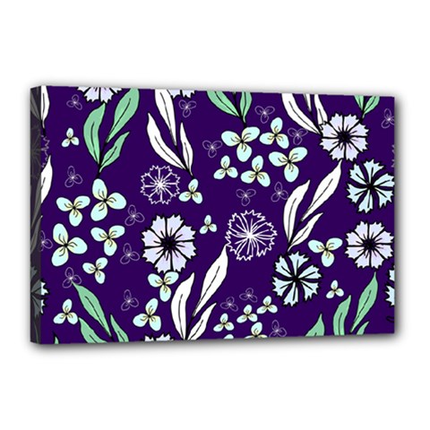 Floral Blue Pattern  Canvas 18  X 12  (stretched) by MintanArt