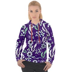 Floral Blue Pattern  Women s Overhead Hoodie