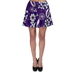 Floral Blue Pattern  Skater Skirt by MintanArt