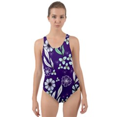 Floral Blue Pattern  Cut-out Back One Piece Swimsuit by MintanArt