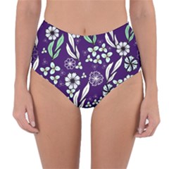 Floral Blue Pattern  Reversible High-waist Bikini Bottoms by MintanArt