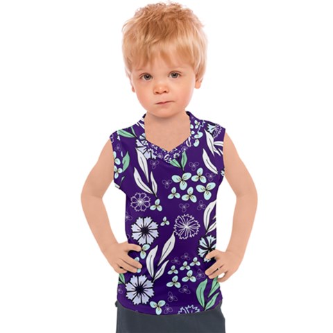 Floral Blue Pattern  Kids  Sport Tank Top by MintanArt