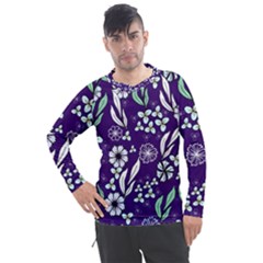 Floral Blue Pattern  Men s Pique Long Sleeve Tee