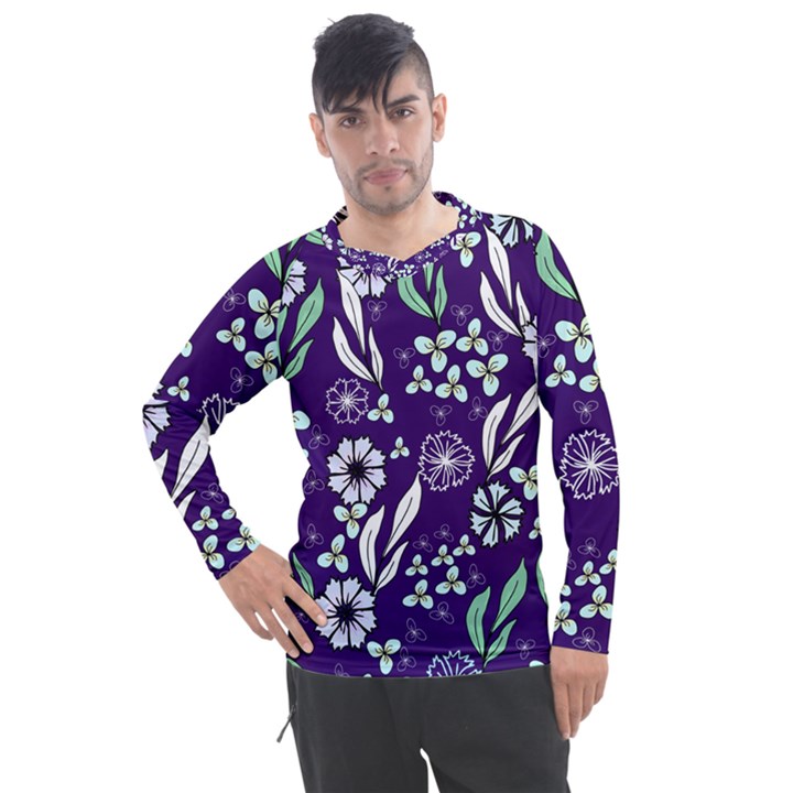 Floral blue pattern  Men s Pique Long Sleeve Tee