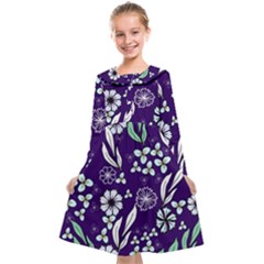 Floral Blue Pattern  Kids  Midi Sailor Dress by MintanArt