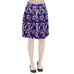 Floral Blue Pattern  Pleated Skirt by MintanArt