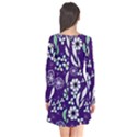 Floral blue pattern  Long Sleeve V-neck Flare Dress View2