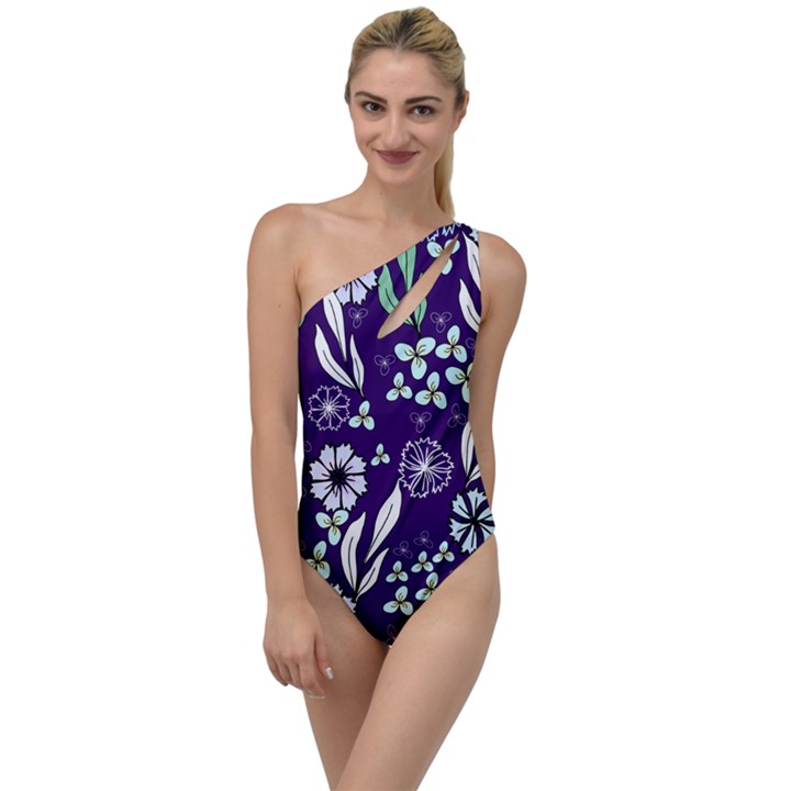 Floral blue pattern  To One Side Swimsuit