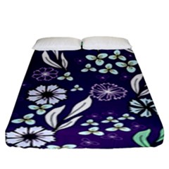 Floral Blue Pattern  Fitted Sheet (king Size) by MintanArt