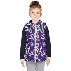 Floral Blue Pattern  Kids  Hooded Puffer Vest by MintanArt