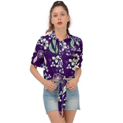 Floral Blue Pattern  Tie Front Shirt  by MintanArt