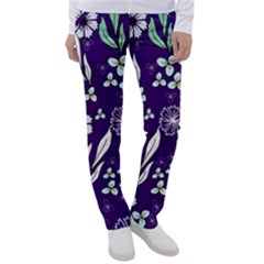 Floral Blue Pattern  Women s Casual Pants by MintanArt