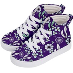 Floral Blue Pattern  Kids  Hi-top Skate Sneakers by MintanArt