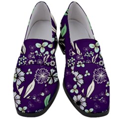 Floral Blue Pattern  Women s Chunky Heel Loafers by MintanArt